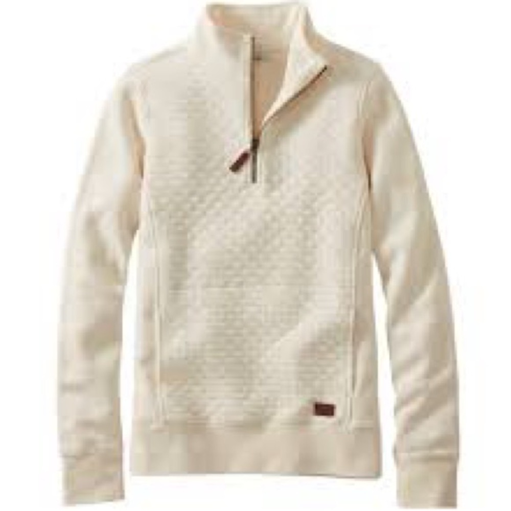 L.L. Bean Women's Cream Quilted Zip-Up Sweater